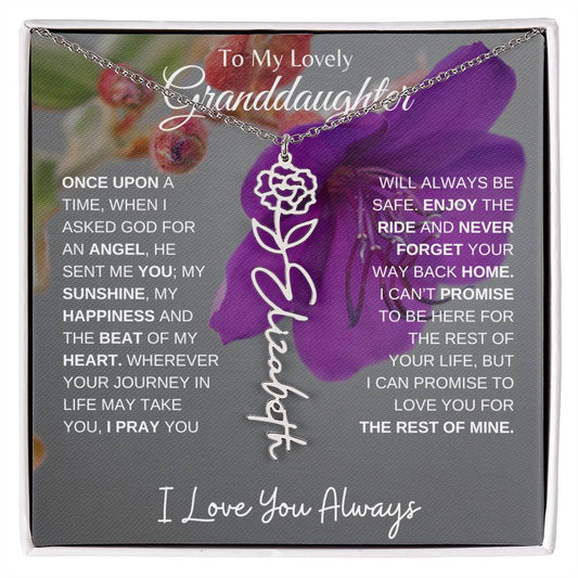 To My Lovely Granddaughter | "Once Upon A Time...Purple Flower | Personalized Birth Flower Necklace