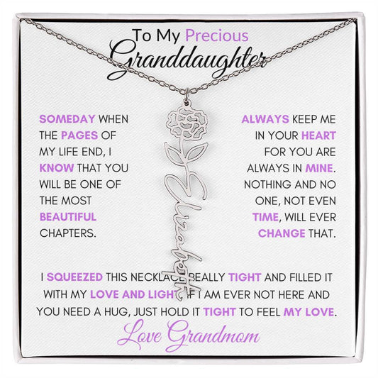 To My Precious Granddaughter | Personalized Birth Flower Name Necklace | Love Grandmom