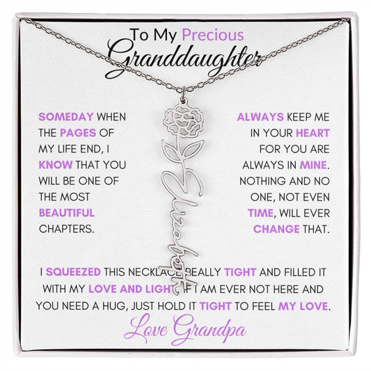 To My Precious Granddaughter | Personalized Birth Flower Name Necklace | Love Grandpa