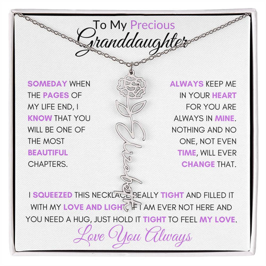 To My Precious Granddaughter - Personalized Birth Flower Name Necklace | "Hold It Tight To Feel My Love"