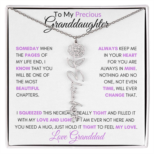 To My Precious Granddaughter | Personalized Birth Flower Name Necklace | Love Granddad