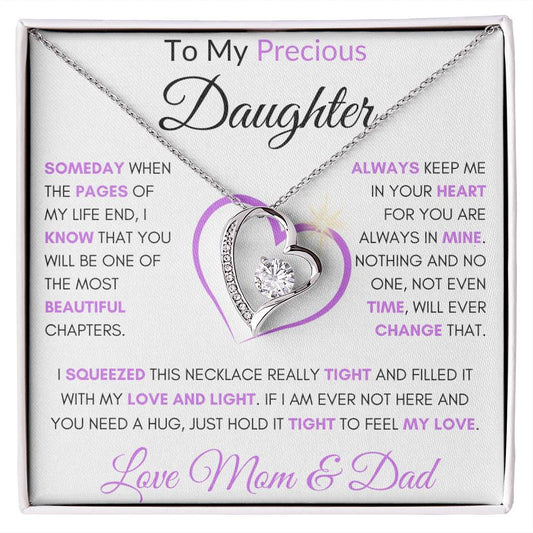 To My Precious Daughter | Forever Love Necklace (Heart Centerpiece) | Love Mom and Dad