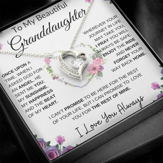 To My Beautiful Granddaughter | The Beat Of My Heart... Pink Roses on White | Forever Love Necklace