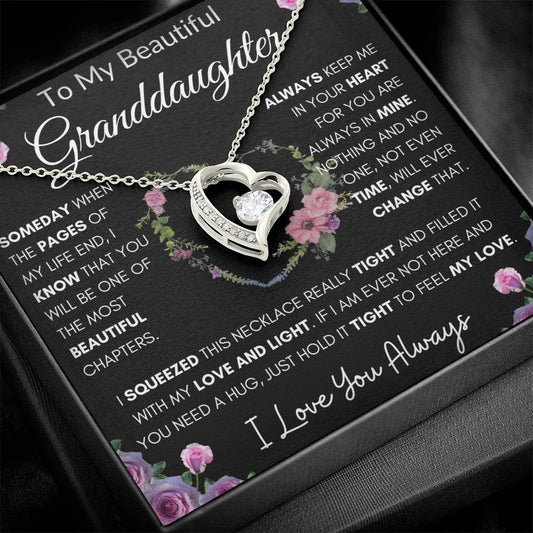 To My Beautiful Granddaughter | My Love and Light... Pink Roses on Black | Forever Love Necklace