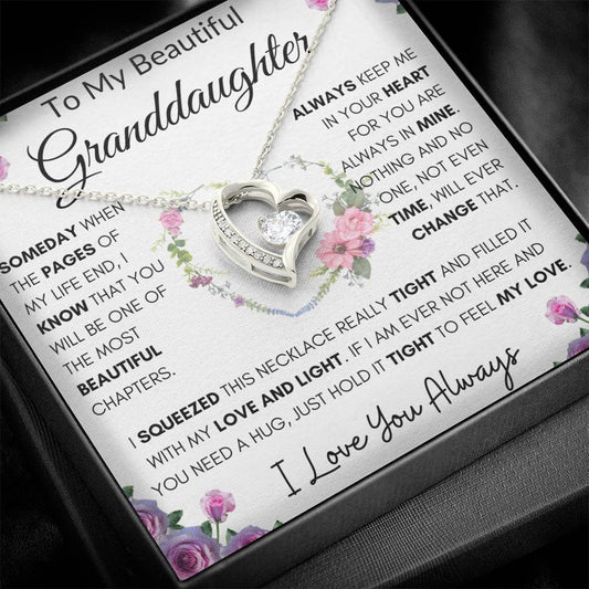To My Beautiful Granddaughter | My Love and Light... Pink Roses on White | Forever Love Necklace