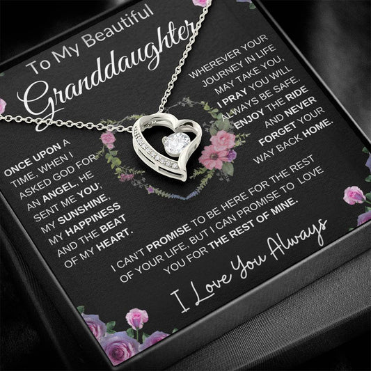 To My Beautiful Granddaughter | The Beat Of My Heart... Pink Roses on Black | Forever Love Necklace