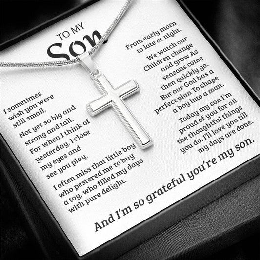 To My Son | I'm So Grateful You're My Son | Stainless Steel Cross Necklace